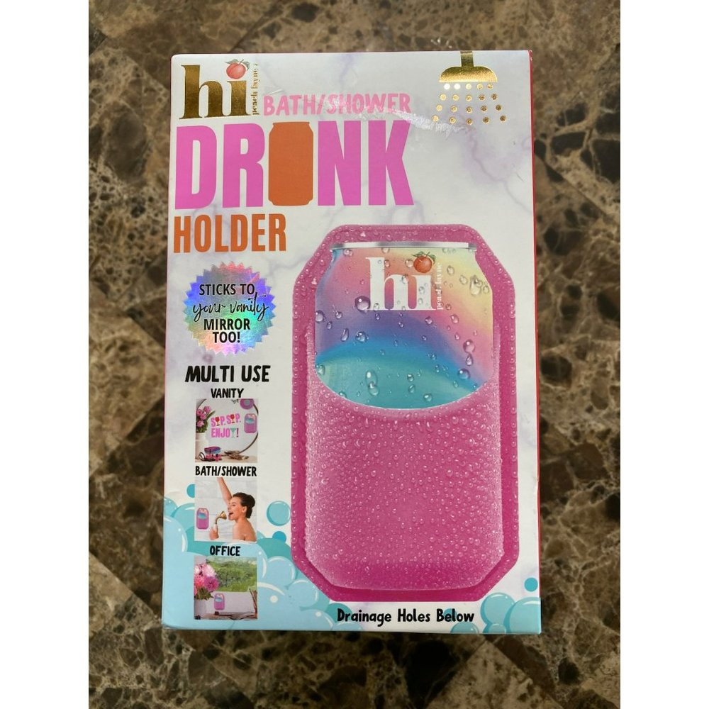 Silicone Stick On Drink Holder Soda Beer Can Pink Bath/Shower Wall Lady Gift